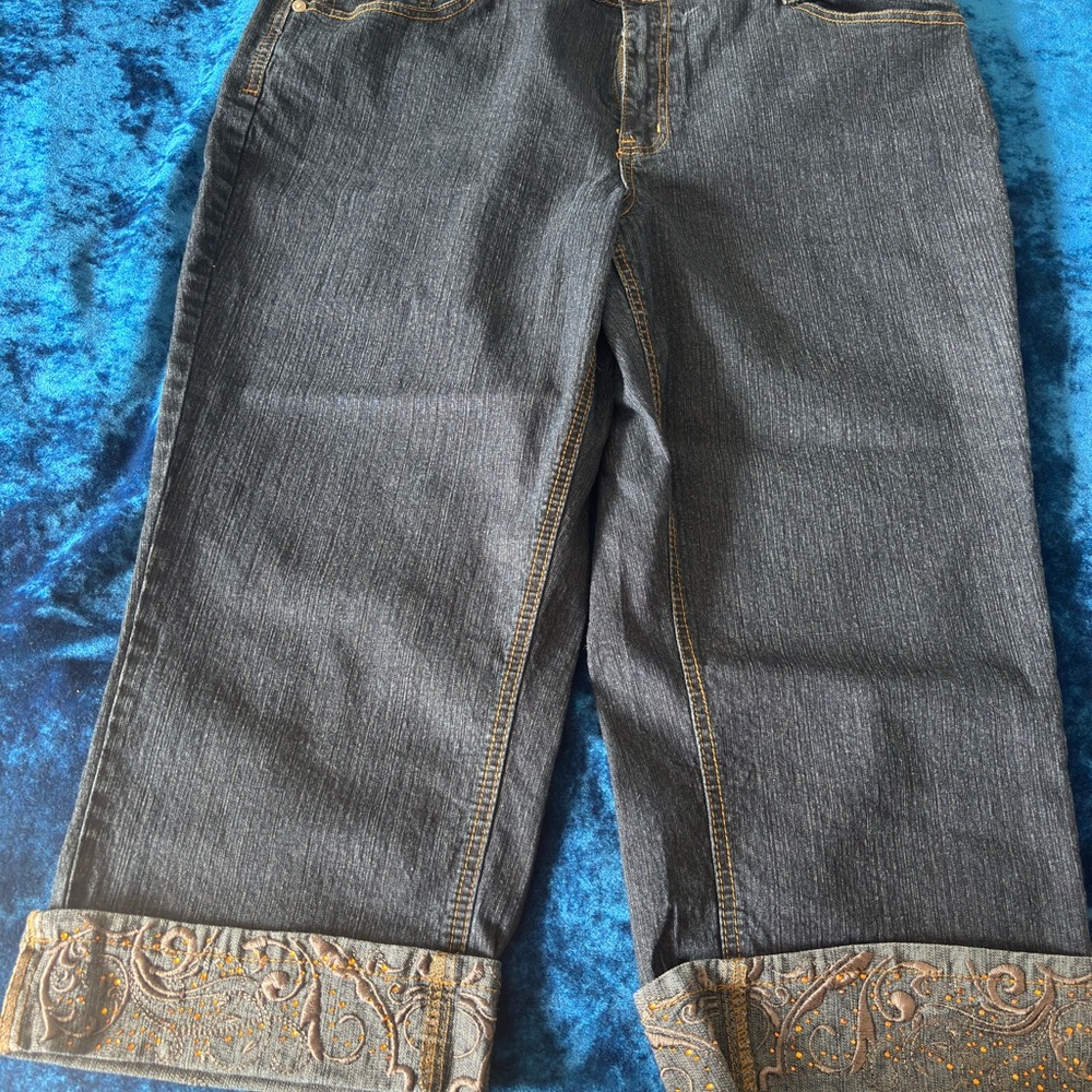 Embroidered Gray Jeans